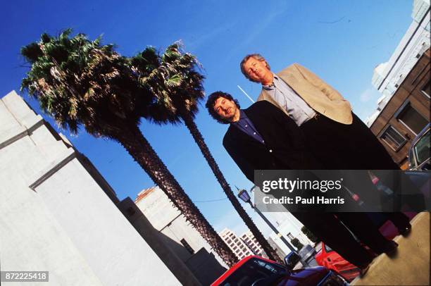 Ian Le Frenais and Dick Clement , english writers stand on the 20th Century Pictures lot May 5, 1993 Century City, California