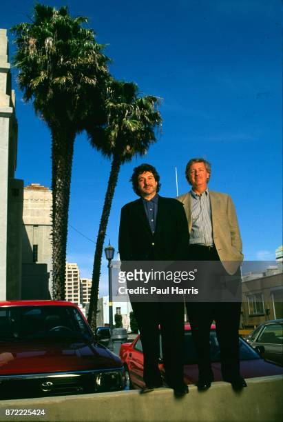 Ian Le Frenais and Dick Clement , english writers stand on the 20th Century Pictures lot May 5, 1993 Century City, California