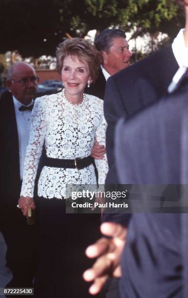 Nancy Reagan and Ronald Reagan arrive at the Los Angeles wedding of Elizabeth Murdoch daughter of Rupert Murdoch September 10 Century City, Los...