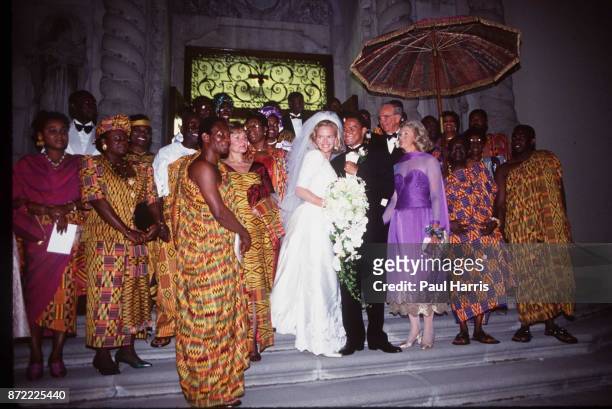 The Bride and Grooms parents and guests at the wedding of Elisabeth Murdoch daughter of Rupert Murdoch and Elkin Pianim, the son of a Ghanaian...