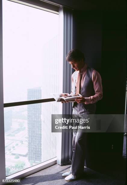 Vidal Sassoon, British hairdresser in his Century City office. July 9 Century City, Los Angeles, California