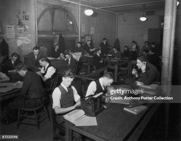 Students at work in the offices of the 'Minnesota Daily', the campus newspaper of the University of Minnesota, Minneapolis, circa 1932.