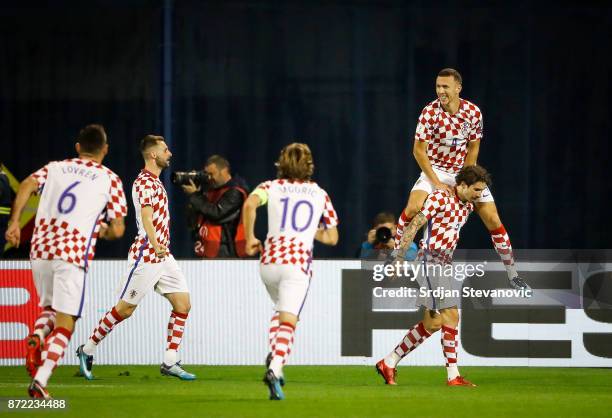 Ivan Perisic of Croatia celebrates scoring a goal during the FIFA 2018 World Cup Qualifier Play-Off: First Leg between Croatia and Greece at Stadion...