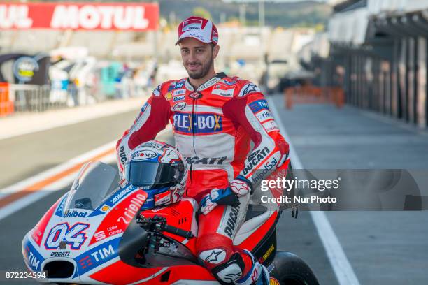 Marc Marquez and Andrea Dovizioso pose before the last race of the championship of MotoGP, at the Gran Premio Motul de la Comunitat Valenciana,...