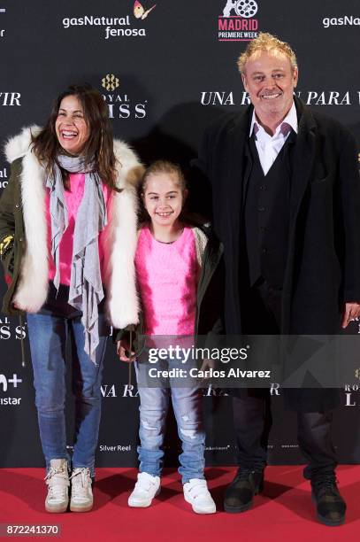 Maria Arellano, Mafalda Carbonell and Pablo Carbonell attend 'Una Razon Para Vivir' premiere at the Callao cinema on November 9, 2017 in Madrid,...