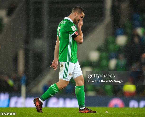 Belfast , Ireland - 9 November 2017; Conor Washington of Northern Ireland dejected after the FIFA 2018 World Cup Qualifier Play-off 1st leg match...