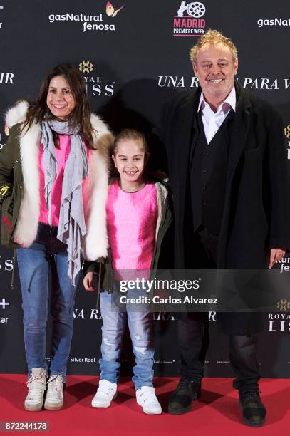 Maria Arellano, Mafalda Carbonell and Pablo Carbonell attend 'Una Razon Para Vivir' premiere at the Callao cinema on November 9, 2017 in Madrid,...