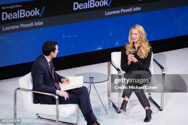 Andrew Ross Sorkin and Laurene Powell Jobs speak onstage during The New York Times 2017 DealBook Conference at Jazz at Lincoln Center on November 9,...