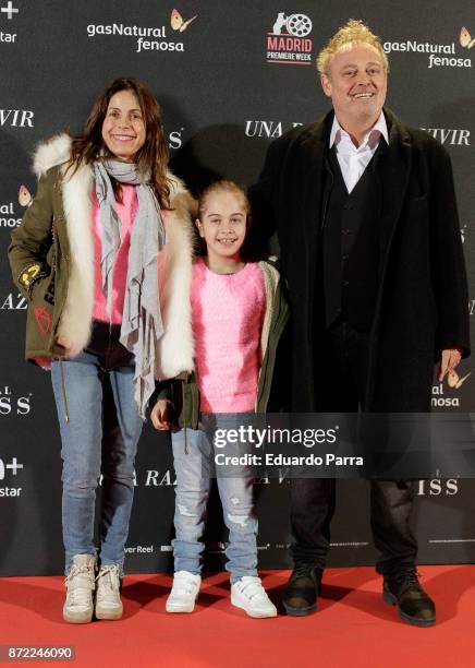 Maria Arellano, Mafalda Carbonell and Pablo Carbonell attend the 'Una razon para vivir' premiere on November 9, 2017 in Madrid, Spain.