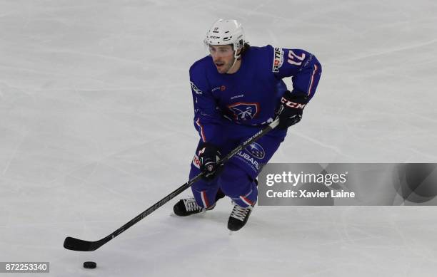 Valentin Claireaux of France in action during the EIHF Ice Hockey Four Nations tournament match between France and Slovenia at Aren'ice on November...