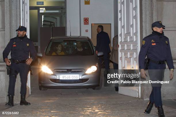 Police car takes Catalan regional parliament speaker Carme Forcadell to prison from Spain's Supreme Court on November 9, 2017 in Madrid, Spain....
