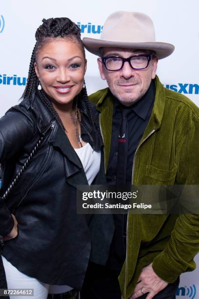 Chante Moore and Elvis Costello visit SiriusXM Studios on November 9, 2017 in New York City.