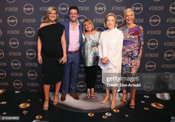 Sarah Harris, Joe Hildebrand, Denise Drysdale, Ita Buttrose and Jessica Rowe pose during the Network Ten 2018 Upfronts on November 9, 2017 in Sydney,...