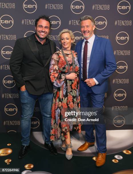 Miguel Maestre,Amanda Keller and Barry Du Bois pose during the Network Ten 2018 Upfronts on November 9, 2017 in Sydney, Australia.