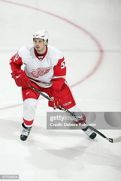 Jonathan Ericsson of the Detroit Red Wings skates on the ice against the Anaheim Ducks during Game Six of the Western Conference Semifinals Round of...