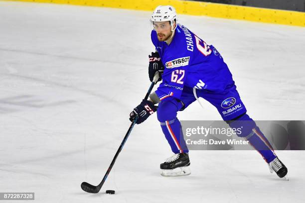 Florian Chakiachvili of France during the EIHF Ice Hockey Four Nations tournament match between France and Slovenia on November 9, 2017 in Cergy,...