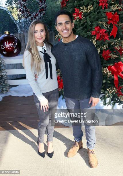 Actress Alexa PenaVega and husband actor Carlos PenaVega visit Hallmark's "Home & Family" at Universal Studios Hollywood on November 9, 2017 in...