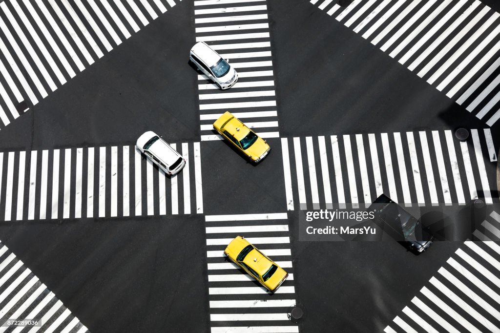Look At The Crosswalk Of The Scrambled Intersection From Above High-Res ...