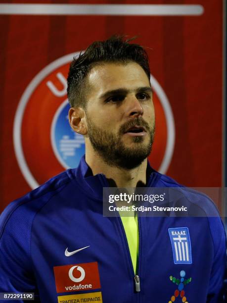 Goalkeeper Orestis Karnezis of Greece looks on prior the FIFA 2018 World Cup Qualifier Play-Off: First Leg between Croatia and Greece at Stadion...