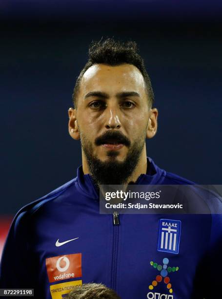 Kostas Mitroglou of Greece looks on prior the FIFA 2018 World Cup Qualifier Play-Off: First Leg between Croatia and Greece at Stadion Maksimir on...