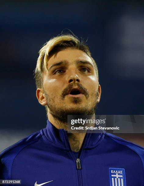 Kostas Stafylidis of Greece looks on prior the FIFA 2018 World Cup Qualifier Play-Off: First Leg between Croatia and Greece at Stadion Maksimir on...