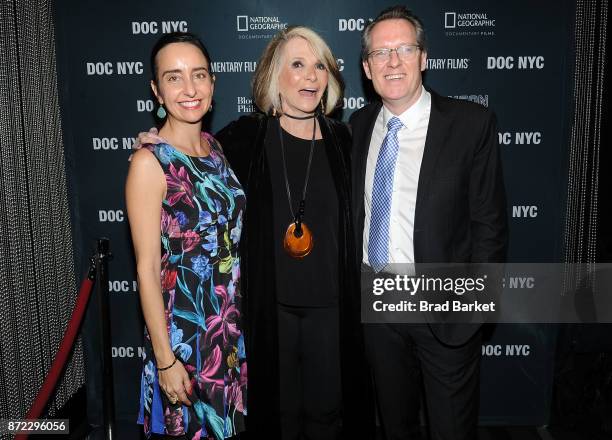 Raphaela Neihausen, Sheila Nevins and Thom Powers attend the 4th Annual DOC NYC Visionaries Tribute Luncheon at The Edison Ballroom on November 9,...