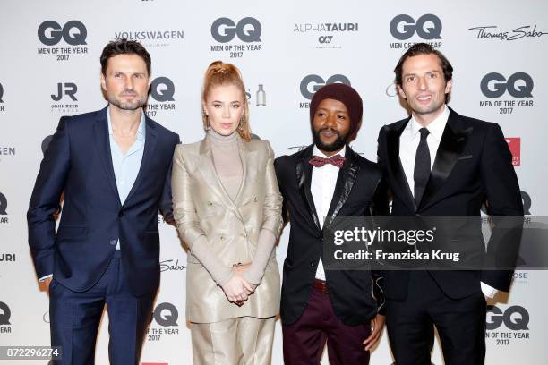 Simon Verhoeven, Palina Rojinski, Eric Kabongo and Quirin Berg arrive for the GQ Men of the year Award 2017 at Komische Oper on November 9, 2017 in...