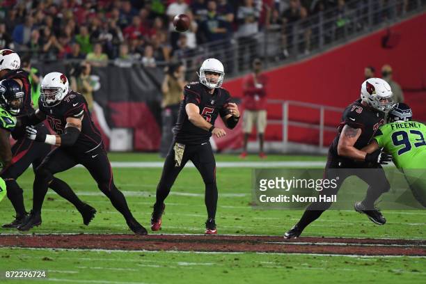 Quarterback Drew Stanton of the Arizona Cardinals makes a pass in the first half of the NFL game against the Seattle Seahawks at University of...
