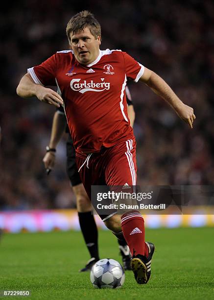 Jan Molby of Liverpool Legends in action during the Hillsborough Memorial match between Liverpool Legends and All Stars XI at Anfield on May 14, 2009...