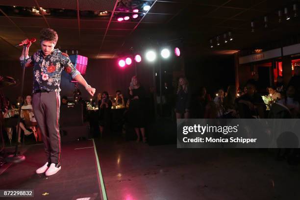 Austin Mahone performs on stage at the Fossil x Austin Mahone holiday event on November 9, 2017 in New York City.