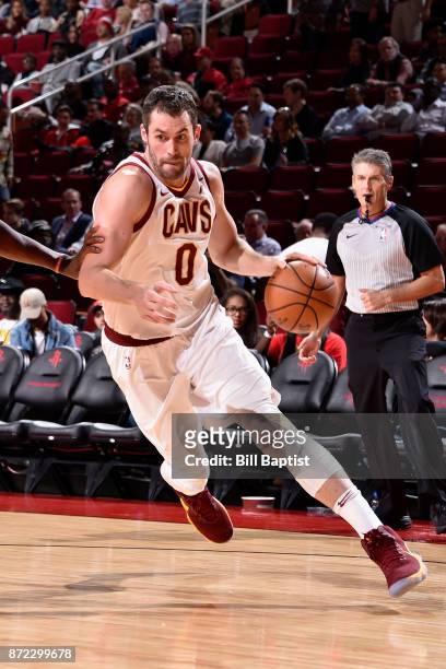 Kevin Love of the Cleveland Cavaliers handles the ball against the Houston Rockets on NOVEMBER 9, 2017 at the Toyota Center in Houston, Texas. NOTE...