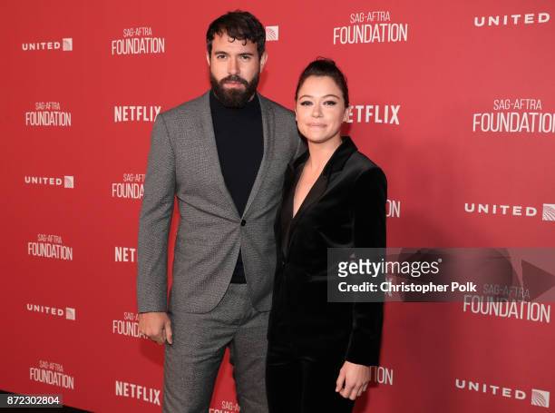 Tom Cullen and Tatiana Maslany attend the SAG-AFTRA Foundation Patron of the Artists Awards 2017 at the Wallis Annenberg Center for the Performing...
