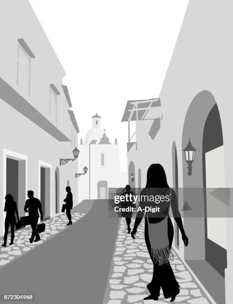 old town alley walkways - pedestrian area stock illustrations