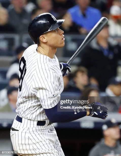 The New York Yankees' Aaron Judge, seen in this file photo taken Oct. 17 in New York, was named a winner of the Silver Slugger Award on Nov. 9....