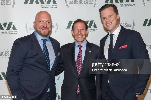 Iraq and Afghanistan Veterans of America CEO Paul Rieckhoff, Senator Richard Blumenthal of Connecticut and TV Personality Willie Geist attend the...