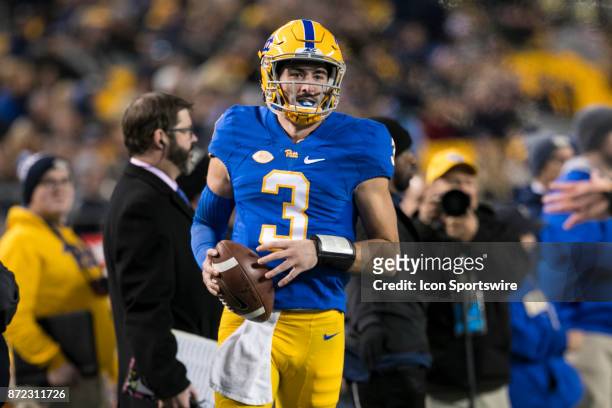 Pittsburgh Panthers Quarterback Ben DiNucci looks on during the game between the North Carolina Tar Heels and the Pittsburgh Panthers on November 9,...