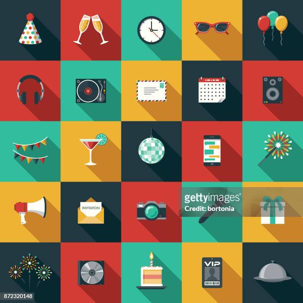 partei & feier flache design-ikone mit seite schatten gesetzt - celebratory toast stock-grafiken, -clipart, -cartoons und -symbole
