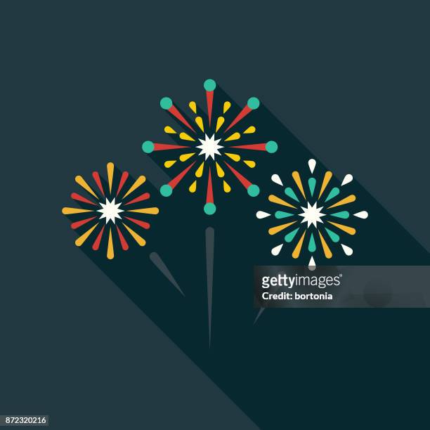 illustrazioni stock, clip art, cartoni animati e icone di tendenza di icona della festa di design piatta dei fuochi d'artificio con ombra laterale - firework