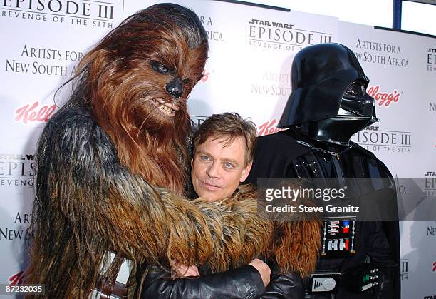 Chewbacca and Mark Hamill and Darth Vader
