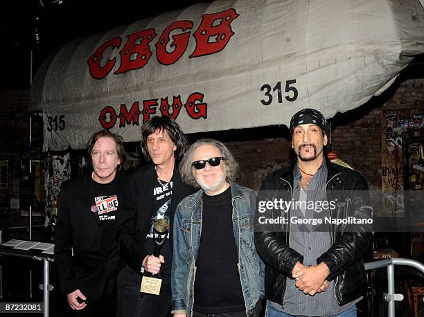 Legs McNeil, Mickey Lee, Tommy Ramone and "Handsome Dick" Manitoba attend Joey Ramones' induction award ceremony at the Rock & Roll Hall of Fame...