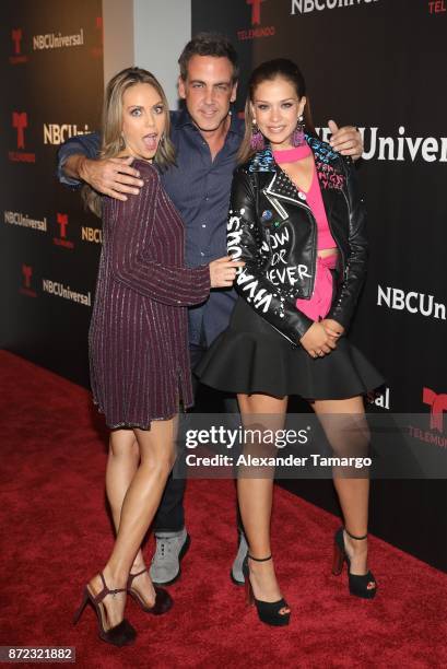 Jessica Carrillo, Carlos Ponce and Carolina Miranda attend the NBCUniversal International Offsite Event at LIV Fontainebleau on November 9, 2017 in...