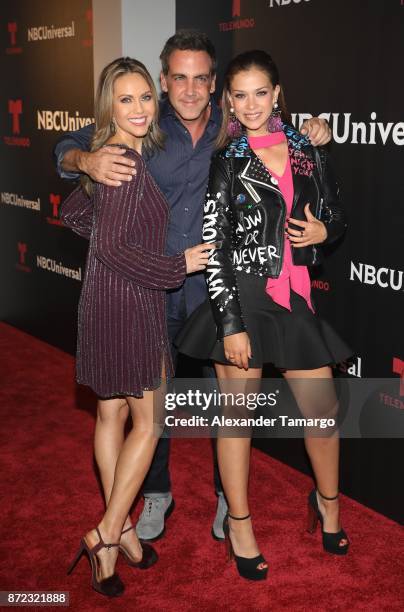 Jessica Carrillo, Carlos Ponce and Carolina Miranda attend the NBCUniversal International Offsite Event at LIV Fontainebleau on November 9, 2017 in...