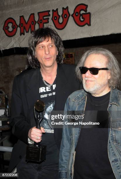 Mickey Lee and Tommy Ramone attend Joey Ramones' induction award ceremony at the Rock & Roll Hall of Fame Annex NYC on May 14, 2009 in New York City.