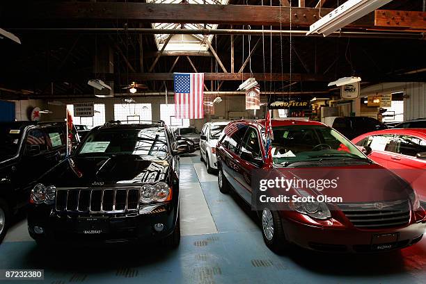 Automobiles are offered for sale at Balzekas Chrysler dealership May 14, 2009 in Chicago, Illinois. The dealership, which has been in business since...