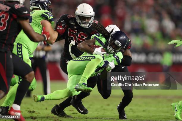 Runningback J.D. McKissic of the Seattle Seahawks rushes the football against the Arizona Cardinals in the second half at University of Phoenix...