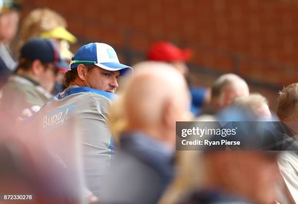 Head Coach of CA XI Ryan Harris looks on during day three of the four day tour match between Cricket Australia XI and England at Adelaide Oval on...