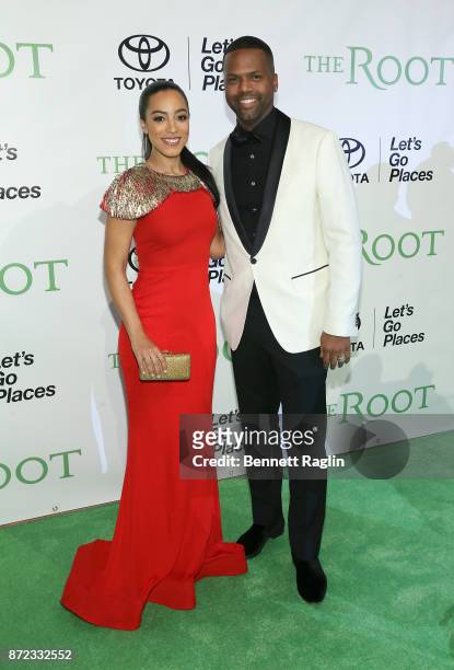 Media Personality Angela Rye and TV personality A.J. Calloway attend The Root 100 gala at Guastavino's on November 9, 2017 in New York City.