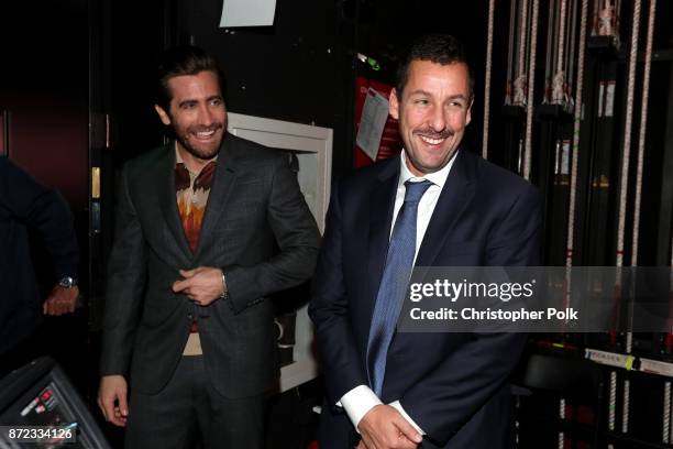 Jake Gyllenhaal and Adam Sandler attend the SAG-AFTRA Foundation Patron of the Artists Awards 2017 at the Wallis Annenberg Center for the Performing...