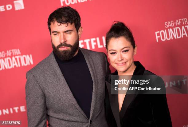 Actors Tom Cullen and Actress Tatiana Maslany attend the SAG-AFTRA Foundations Patron of the Artists Awards, on November 9 in Beverly Hills ,...