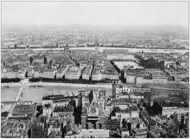 antique photograph of world's famous sites: lyon - auvergne rhône alpes stock illustrations